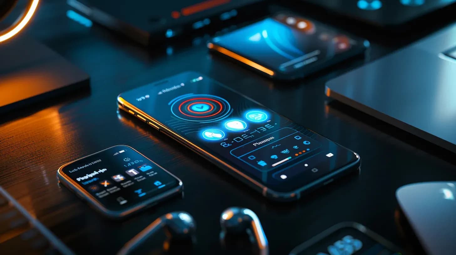 Nowoczesny telefon na biurku, projekt aplikacji mobilnej