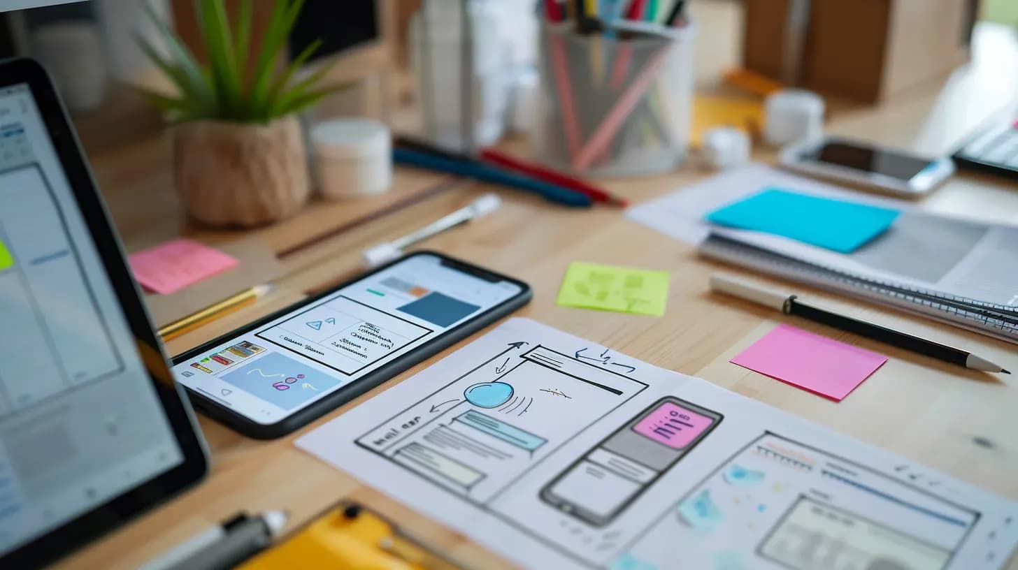 Hand-drawn low-fidelity sketch of a mobile app