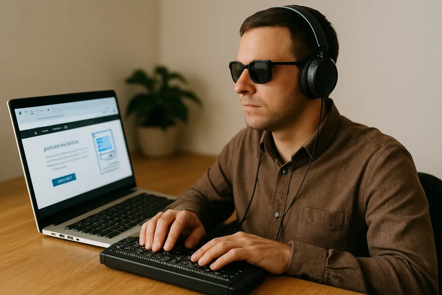 visually impaired person using assistive technology