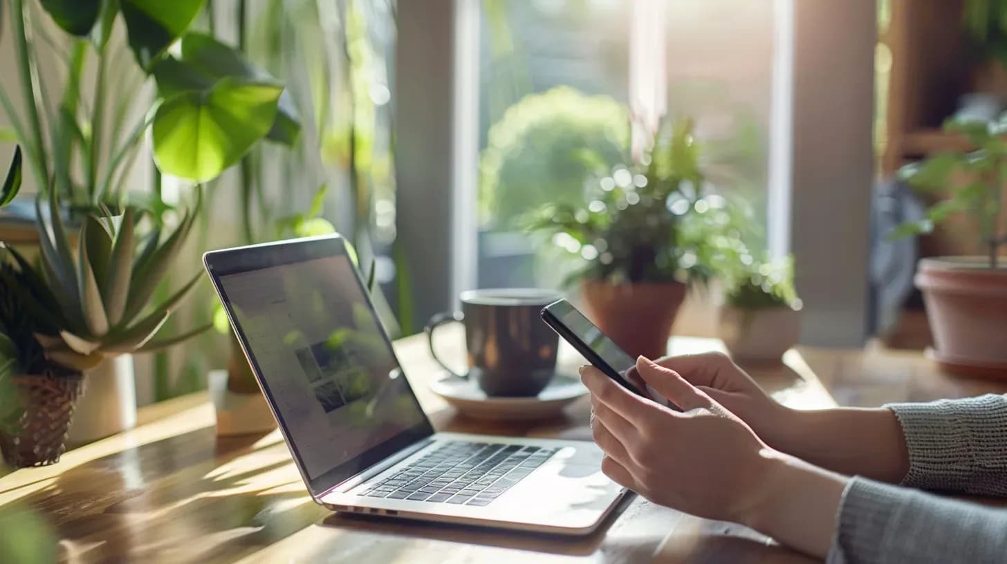 Working on a phone next to a laptop, website responsiveness
