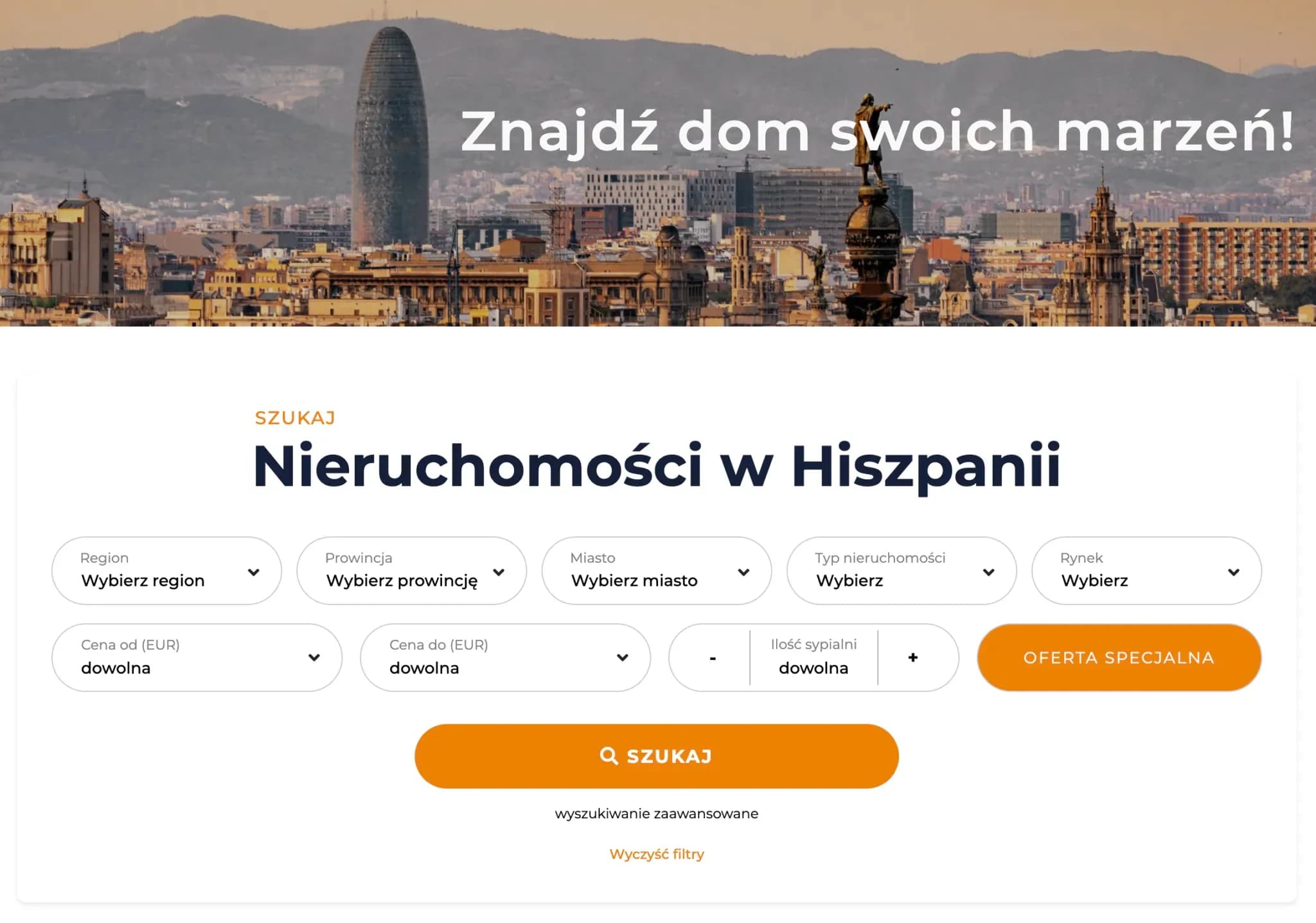 Wyszukiwarka nieruchomości w Hiszpanii